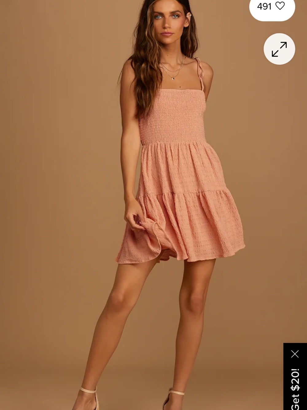Luluβs Dress - peach Where the Sun Goes Light Orange Smocked Tie-Strap Mini Dres
